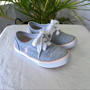 Polo Ralph Lauren Kids Girls Gray Canvas Rubber Sole Sneakers Size 9